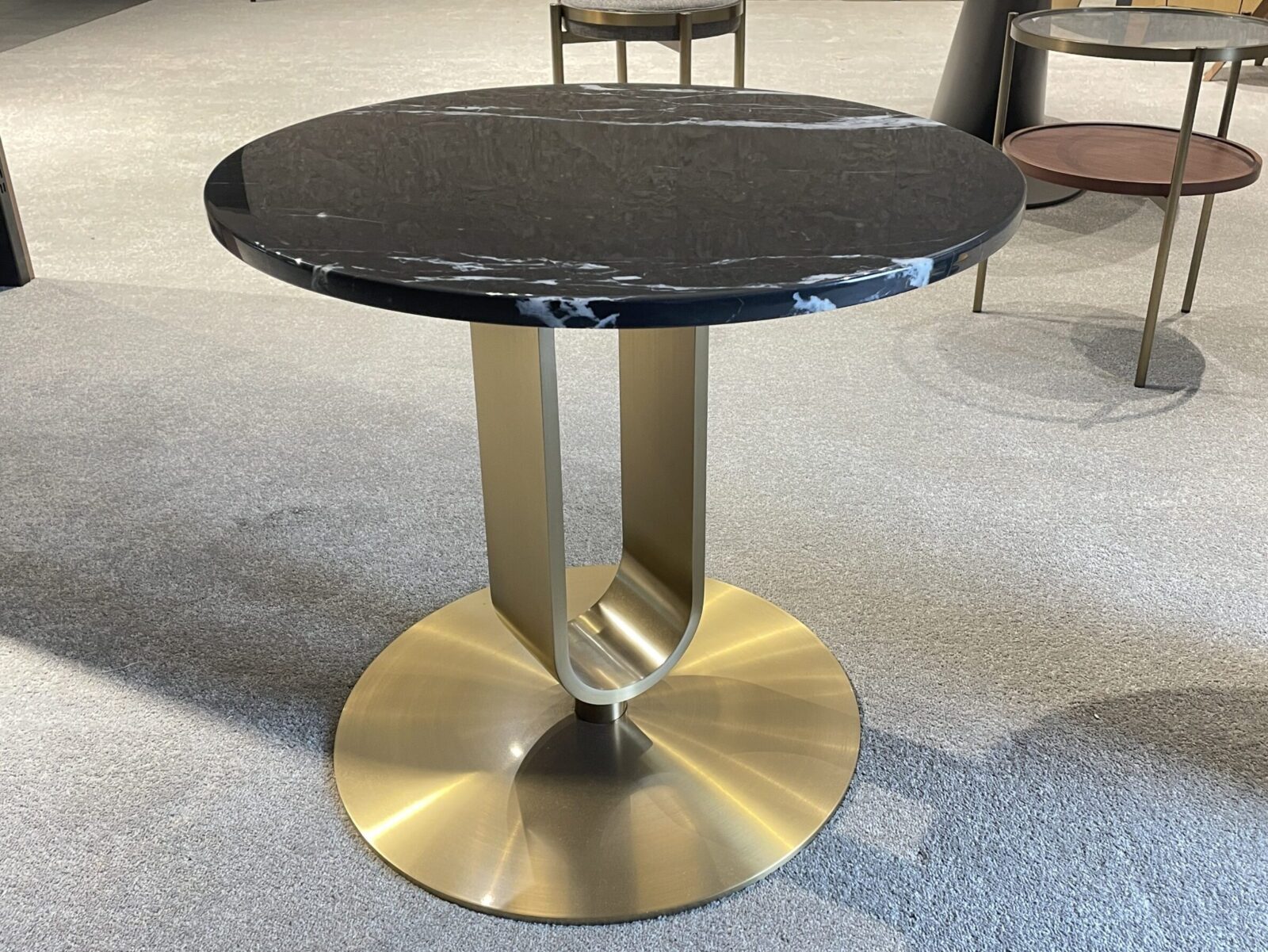 Commercial Coffee table with Customized stainless steel base in brass finish